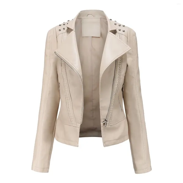 Giacche da donna Giacca in pelle artificiale rivettata primaverile e autunnale Cappotto con cerniera per motociclista a maniche lunghe stile High Street