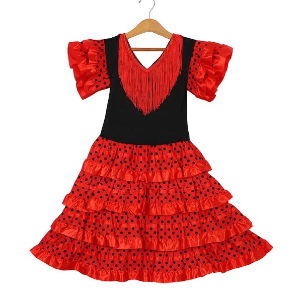 Kleider Traditionelles spanisches Tanzkleid für Mädchen 2023 Klassische Flamengo-Stierkampf-Festivalkleider Zigeunerstil Ballsaal Kinderrock