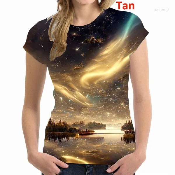 T-shirt da uomo 2024 T-shirt grafica 3D da donna Stampa Manica corta T-shirt quotidiana Camicia girocollo con cielo notturno