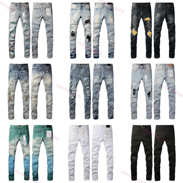 Lila Jeans, Designer-Herrenjeans, Herren-Retro-Patchwork-Schlaghose, wild gestapelte, zerrissene lange Hose, gerade Y2k-Baggy-Waschung, verblasst für Männer