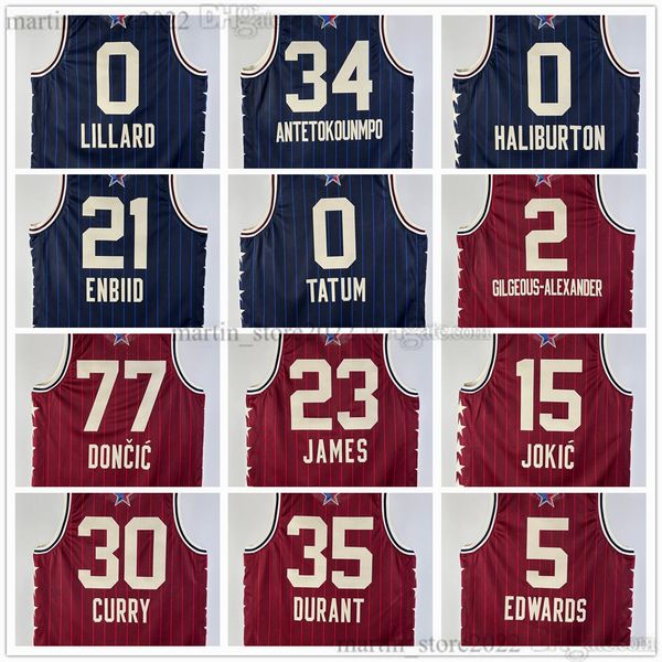 2024 Maglie da basket All-Star Tyrese Haliburton Antetokounmpo Lillard Embiid Tatum Doncic LeBron 23 James Durant Jokic G i l g e o u s - A l e x a n d e r Curry Edwards