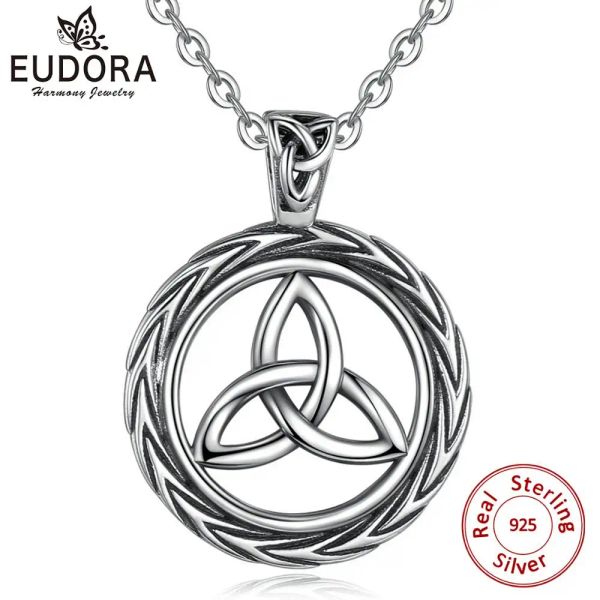 Ciondoli Eudora Collana con pendente rotondo in argento sterling 925 vintage irlandese con nodo celtico della trinità con scatola di gioielli con nodo celtico per le donne D264