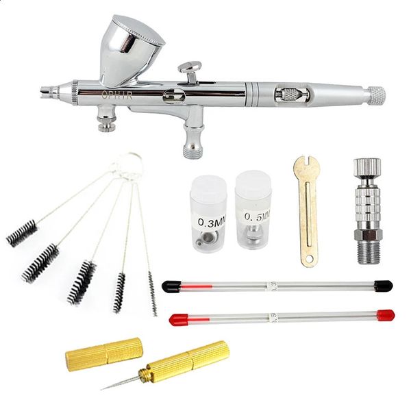 OPHIR 02 03 05 mm Dual Action Airbrush Kit mit Reinigungsbürstennadel für TattooNail ArtCake Decorating _AC070023035 240219