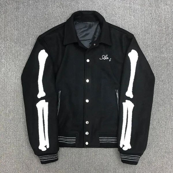 Jaquetas masculinas AM Marca para Homens Carta Bordado Jaqueta Streetwear Mistura de Lã Quente Casacos de Beisebol Social Windbreaker Bomber