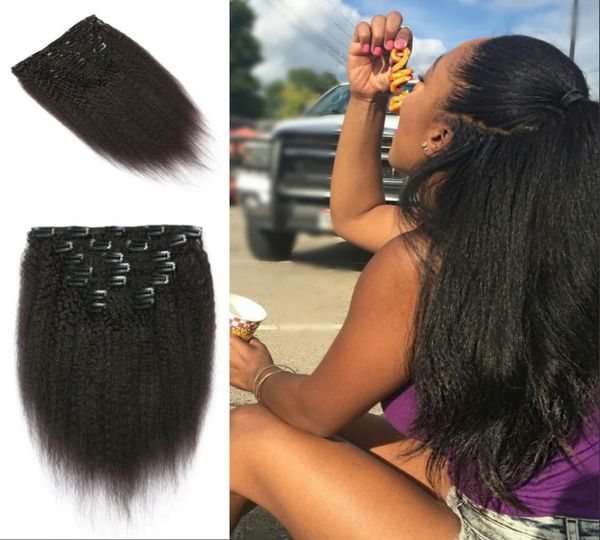 7pcs Set 824inch Doğal Renk Saç Uzantılarında Kinky Düz Klipli 100 Siyah Kadınlar İçin Bakire İnsan Saçı Fdshine Hair4293634