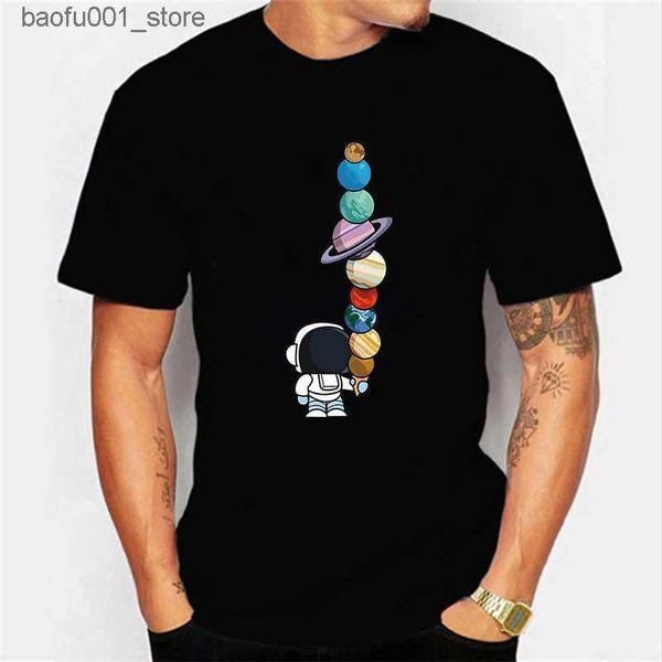 Homens camisetas 2023 Mens T-shirt de manga curta Tees Mens Loose T-shirt Mens Tops Nova Marca Mens Space Astronaut T-shirt Camisetas De Hombre Q240220