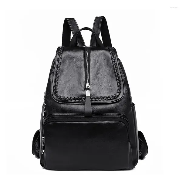 Rucksack 2024 Weiche Leder Rucksäcke Frauen Mode Schulter Taschen Weibliche Damen Reise Mochilas Schule Für Mädchen