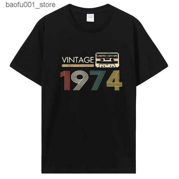 Homens camisetas Vintage 1974 Edição Limitada Cassete Camiseta Harajuku Antiga Festa de Aniversário Retro Camiseta Homens Roupas T-shirt de Algodão Tees Q240220