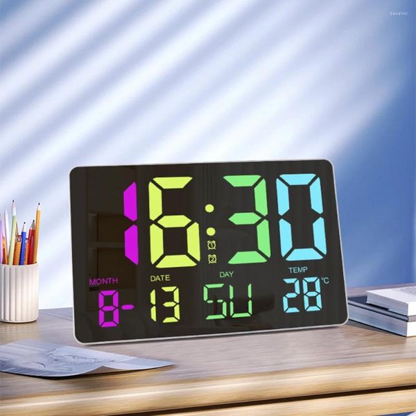 Relógios de parede 10 polegadas despertador digital 5 níveis de brilho LED espelho com data temp perda de energia memória para sala de estar quarto de escritório