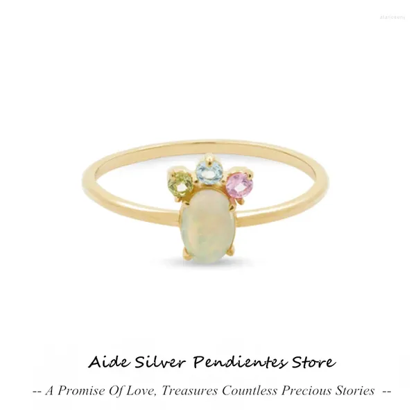 Anéis de Cluster Aide 6 7 8 Oval Rainbow Opala Cat's Paw Casamento Anel De Noiva 925 Sterling Silver Fine para Mulheres Menina Bijoux Femme