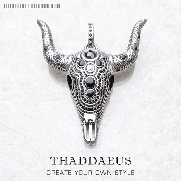 Anhänger Anhänger Bull Buffalo Skull Mode Vintage-Schmuck Europa solide 925 Sterling Silber Rebel Geschenk für Frauen Männer