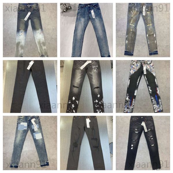 Designer-Lila-Markenjeans, Lila-Jeans, Herren-Damen-Röhrenjeans, Motorrad, Trendy, zerrissenes Patchwork-Loch, rund, schlankes Bein, Großhandel, Ksubi-Jeans, gestapelte Baggy-Jeans