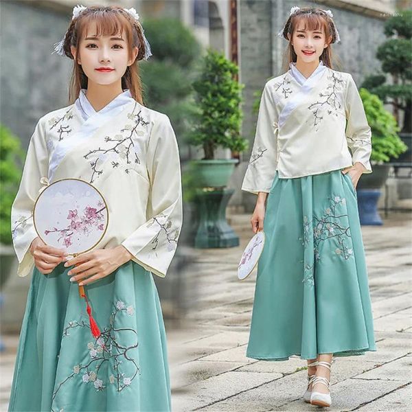 Abbigliamento da palcoscenico Abito cinese Hanfu coreano Bianco Blu Uomo Donna Abiti Stile Cosplay Ricamo Kimono Abbigliamento tradizionale cinese