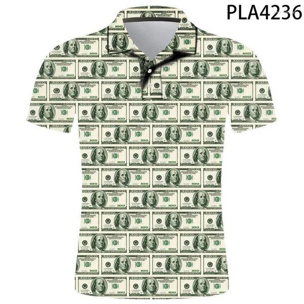 Herren Polos 3D gedrucktes Bargeld USD Polo Shirt Sommer Mode Kurzärmel Revers Shirts lässig Streetwear Persönlichkeit Lose coole Kleidung Tops