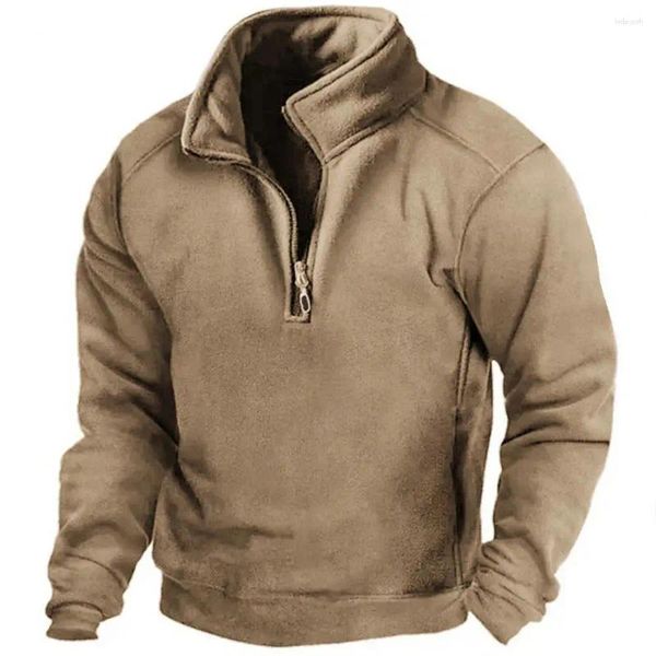 Erkek Hoodies Retro Erkekler Sweatshirt Fermuar Yarım Plaket Kore Rüzgar Geçirmez Sıcak Açık Avcılık Üstleri Kış