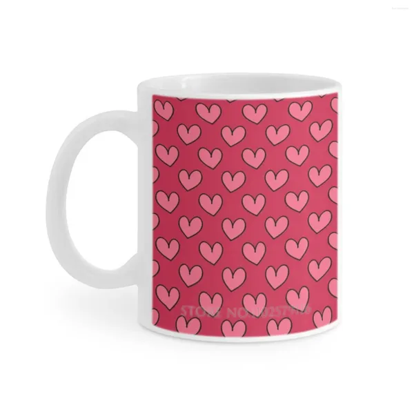 Tassen Einfache weiße Tasse mit Herzmuster, 325 ml, lustige Keramikbecher für Kaffee, Tee, Milch, Herzen, Muster, rosa