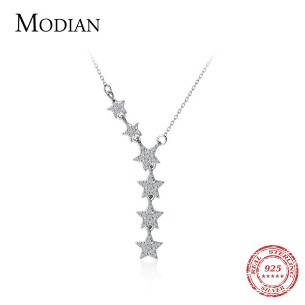 Collane MODIAN Twinkle Pentagram YShape Collana con ciondolo per donna Collana in argento sterling 925 di lusso con catena a maglia Gioielleria raffinata da sposa