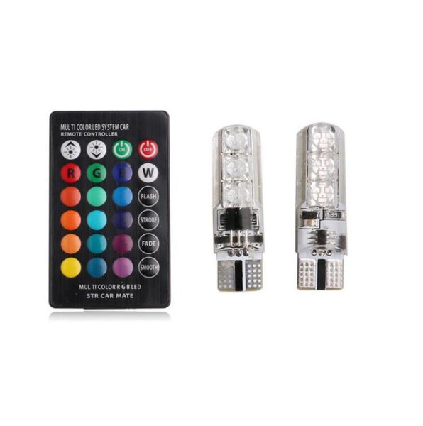 2pcspair T10 5050 Carro de Controle Remoto Lâmpada Led 6 Smd Multicolor W5w 501 Lâmpadas Laterais via DHL6895782