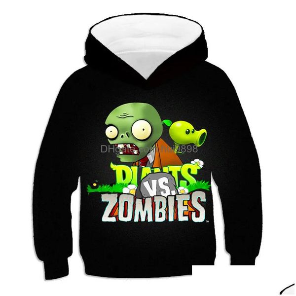 Felpe con cappuccio Felpe Stampa 3D Abbigliamento per bambini Ragazzi Top Autunno e inverno Felpa con cappuccio per bambini Plants Vs.Zombies Plover Casual Fun Boy Lj Dhpb7