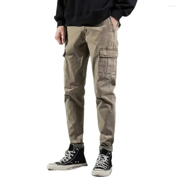 Pantaloni da uomo LUKER CMSS Primavera Autunno Cargo Casual Multi tasche Pantaloni lunghi in cotone generale Cachi G3560