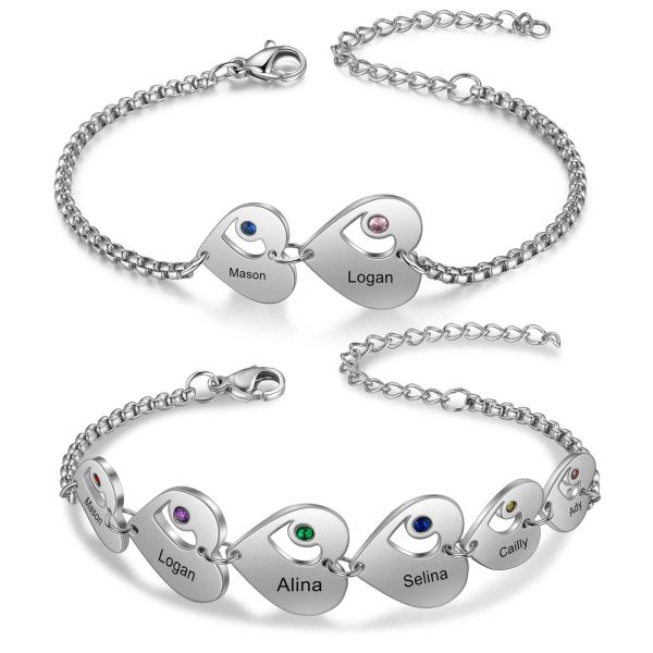 Bracelets Jewelora personalizada 16 filhos Nome da pulseira mulher mãe mãe avó birthstone coração charme pulseiras do dia do dia das mães