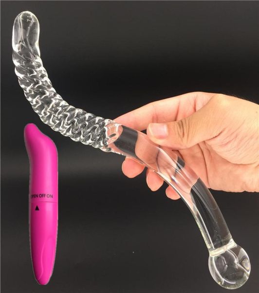 2 pezzi lotto vibratore e reale po pyrex vetro cristallo dildo pene perline anali prodotti maschili adulti giocattoli del sesso per donne uomini Y18109846793