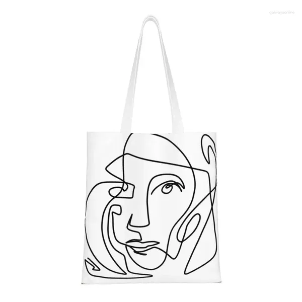 Sacos de compras Kawaii Pablo Picasso Uma Linha Arte Abstrata Tote Reciclagem Artista Espanhol Mercearia Canvas Ombro Shopper Bag