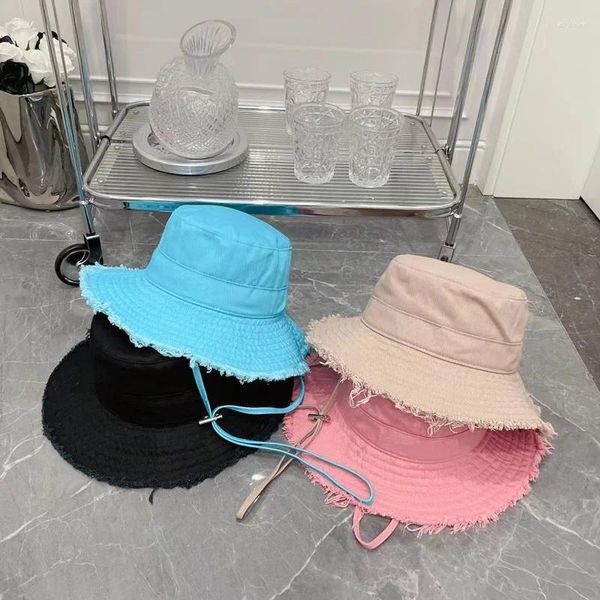 Boinas de alta qualidade moda luxo panamá chapéu cor sólida mulheres balde dobrável algodão pescador unisex protetor solar praia