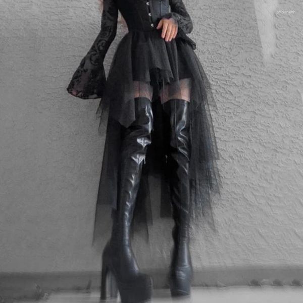 Röcke Gothic Mesh Ballerina Tutu Schwarz Unregelmäßiger Sexy Minirock Sommer Party Club Kostüm Tänzerin