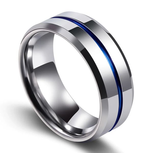 Bands BEIER 2018 Mode Dünne Blaue Linie Wolfram Ring Hochzeit Marke 8 MM Wolframcarbid Ringe für Männer Schmuck Höhe poliert BRW070