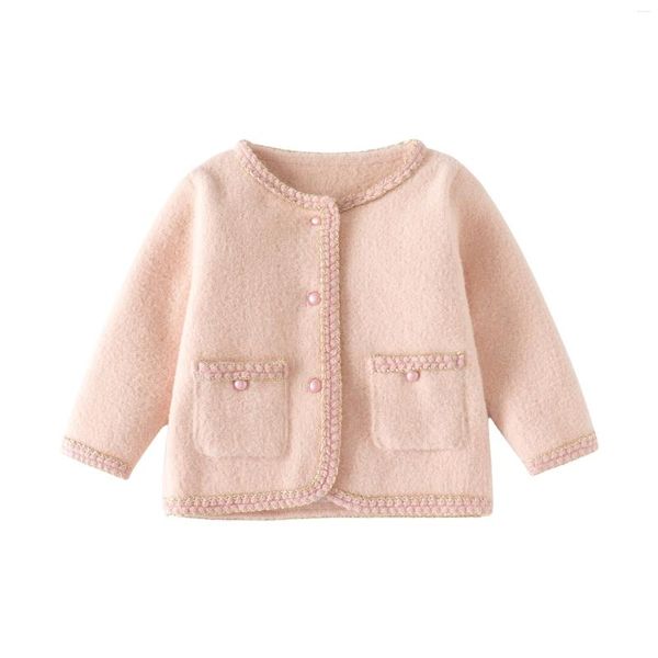 Giacche 2024 Primavera e Autunno I bambini indossano il bambino imitazione visone capelli ragazza alla moda rosa a maniche lunghe cardigan lavorato a maglia cappotto