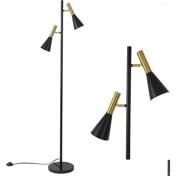 Stehlampen Lampe mit 2 verstellbaren hohen Stangen Uplight für Wohnzimmer Schlafzimmer Büro Gold und Schwarz Ecklicht Lesen E26 B Drop De DHP6D