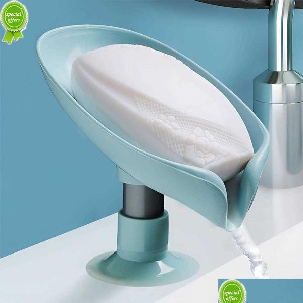 Portasapone Nuova forma di foglia Scatola di sapone Creativo drenante ventosa Vassoio per contenitore da bagno Accessori Consegna di goccia Home Gard Dhqbb