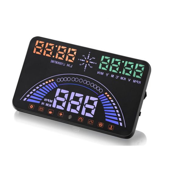 Mais recente 58quot carro hud head up display obd2gps dois sistemas de alarme sobre velocidade placa painel velocímetro digital com interface obdii3762252