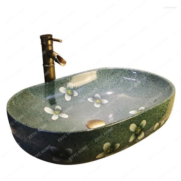 Rubinetti per lavandino del bagno Lavabo da tavolo in ceramica artistica Lavaggio creativo cinese per la casa Vasca da bagno vintage per piedi