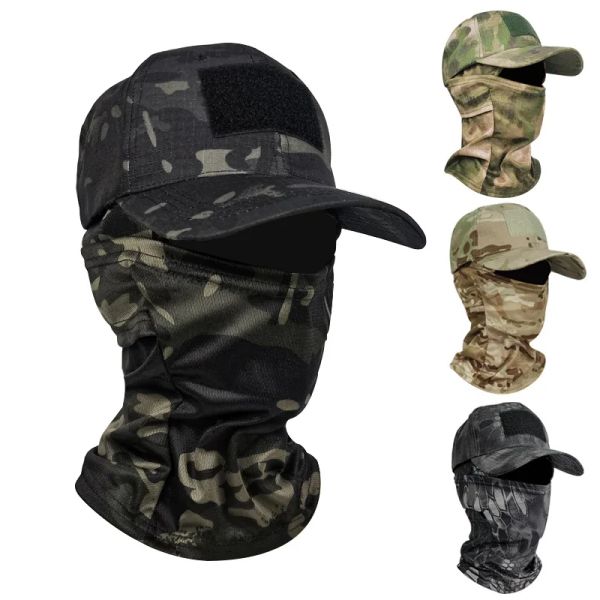 Conjuntos 1 pcs Capuz Militar Tático Exército Bonés de Beisebol para Homens Mulheres Verão Snapback Chapéus de Sol Ao Ar Livre Camuflagem Meia Máscara de Esqui