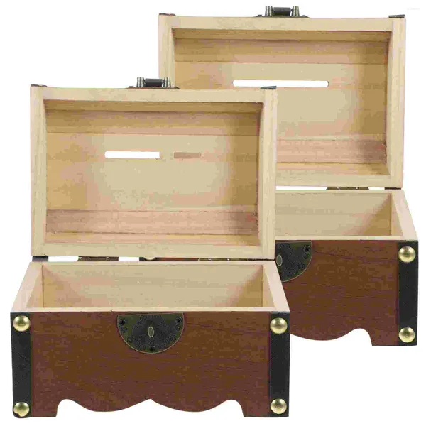 Bolsas de jóias 2pcs caixa de madeira armazenamento de cofrinho de madeira com fechadura e chaves para presentes de crianças
