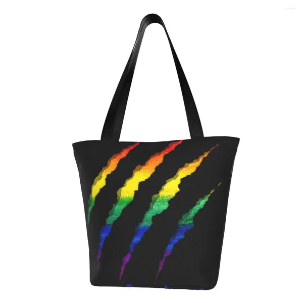 Borse per la spesa Borsa per la spesa triturata LGBT Borsa shopper in tela stampata Borsa a spalla di grande capacità Borsa GLBT Gay Lesbian Pride