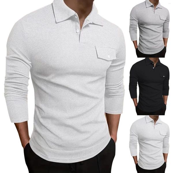 Magliette da uomo Moda Casual Manica corta Risvolto Camicia tinta unita Top Henley