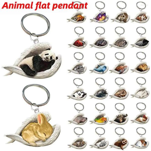 Schlüsselanhänger Acryl süße Tiermuster schlafender Engel Anhänger Hundekorb Panda Kaninchen Keychain Ringe Schmuck für Unisex