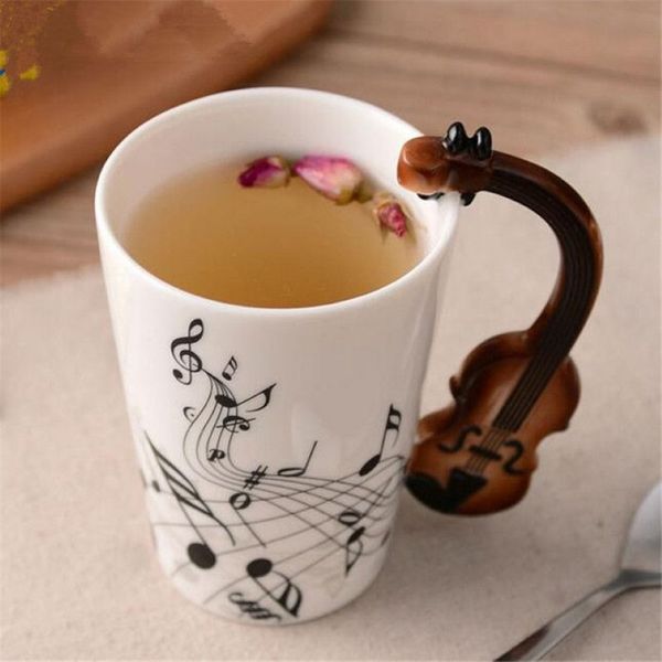 Música criativa estilo violino guitarra cerâmica caneca café chá leite stave copos com alça caneca de café novidade presentes preferencial2464