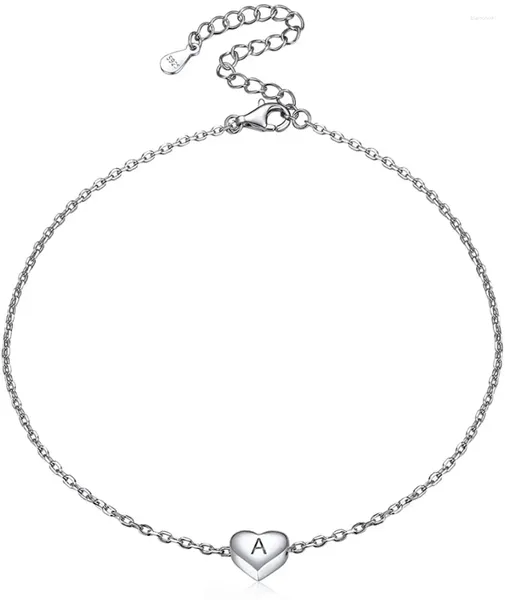 Catene per caviglierePro iniziale in argento sterling 925 per donne ragazze Dainty Beach Heart braccialetto alla caviglia gioielli per piedi misura regolabile