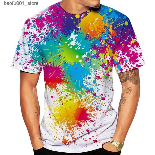 T-shirt da uomo Nuova moda estiva Arcobaleno Vernice Splatter Tie-dye T-shirt stampata 3D Uomo Donna Maglietta casual Streetwear T-shirt oversize T-shirt Q240220