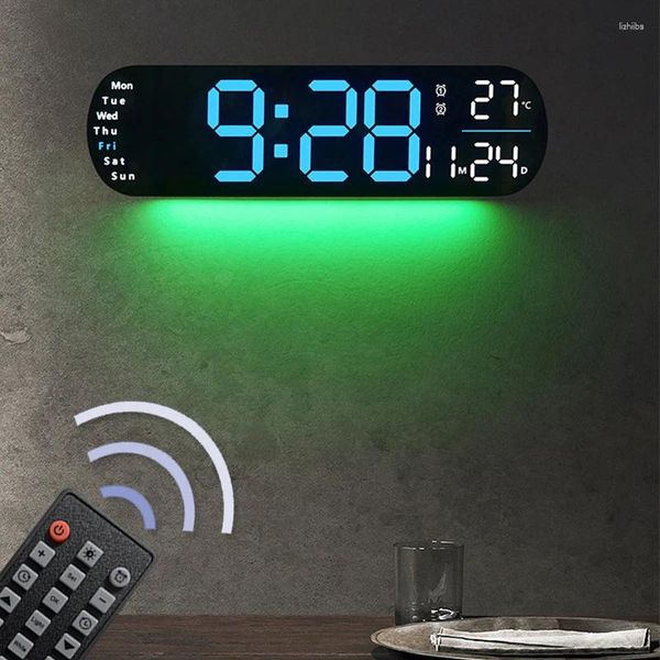 Relógios de parede LED Relógio Digital Brilho Ajustável 12/24H Sistema de Alarmes Duplos Eletrônicos com RE Temp Data Tempo Semana Display
