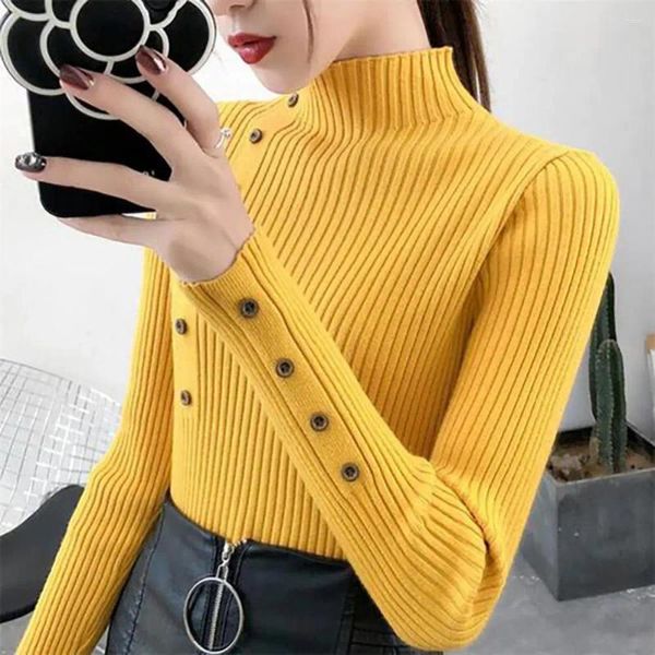 Frauen T-shirts Frauen Pullover Baumwolle Pullover Weiche Dünne Weibliche 2024 Herbst Gestrickte Pullover Feste Elastische Farbe Pullover Taste Volle sl