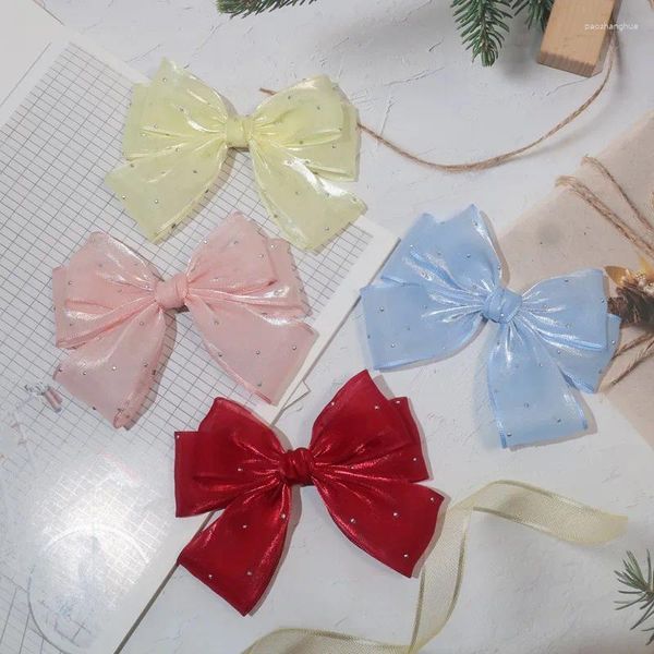 Accessori per capelli 20 pezzi Glitter Mesh Forcine con fiocco grande Tulle lucido Mollette con fiocco Bowknot Principessa Copricapo Boutique per ragazze