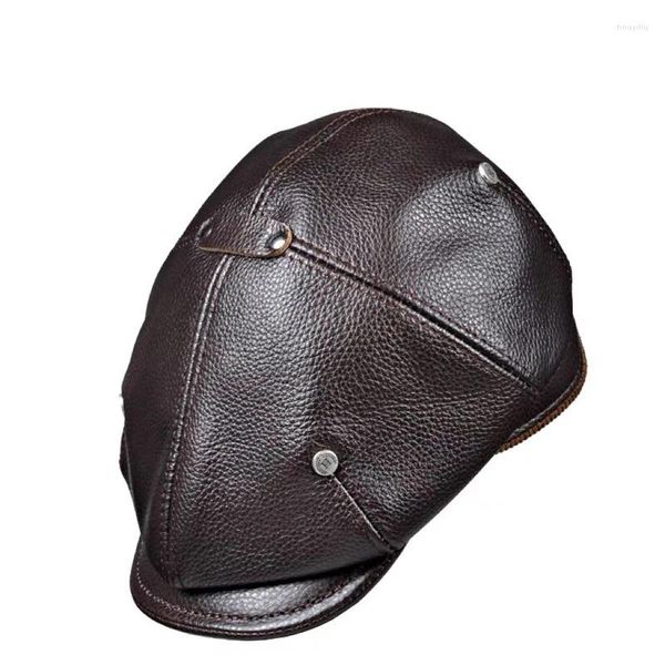 Berets Retro Herren Outdoor Echtes Leder Hut Winter Männliche Warme Mütze Rindsleder Papa Großhandel Freizeit Entenschnabel