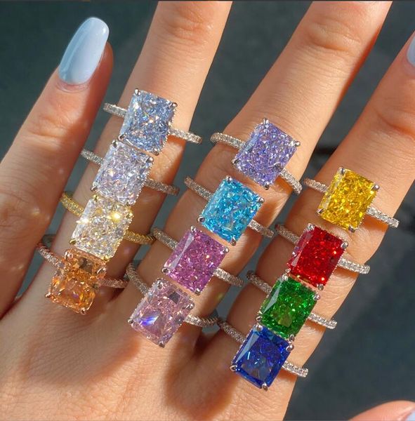 2024 Anelli di nozze originali Gioielli di lusso Vero 100% Argento sterling 925 Fiore di ghiaccio Taglio Multi colore Zaffiro CZ Pietre preziose Anello da sposa per donna Eternità