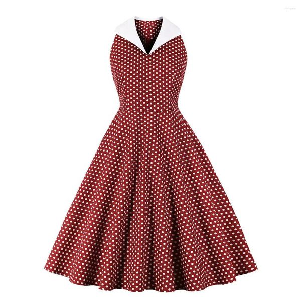 Abiti casual Stampa a pois Colletto rovesciato Abito vintage anni '50 anni '60 Estate Donna Rockabilly Taglie forti Senza maniche Midi Cotone Pin Up