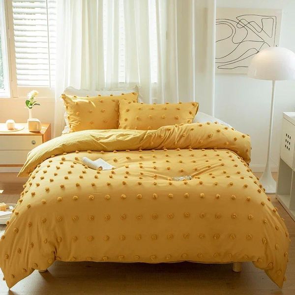 Conjuntos de cama Primavera estilo lavado algodão roupa de cama decoração de casa capa de bola de pelúcia conjunto completo colcha edredom duplo consolador